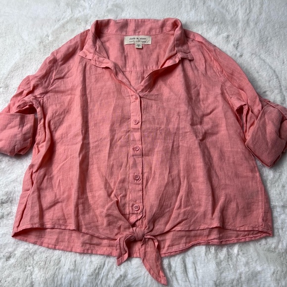 Anthropologie Cloth & Stone Button Down Tie Front Shirt Coral Small - Picture 6 of 8